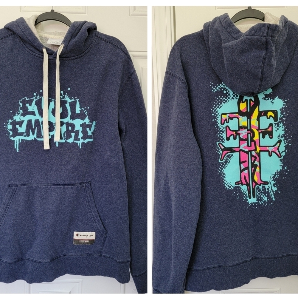 Champion Originals Blue Hoodie Evil Empire EE Front And Back Graphic Size XL